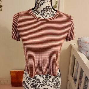 Lot Of 2 Caution To The Wind Red and White Striped Tee